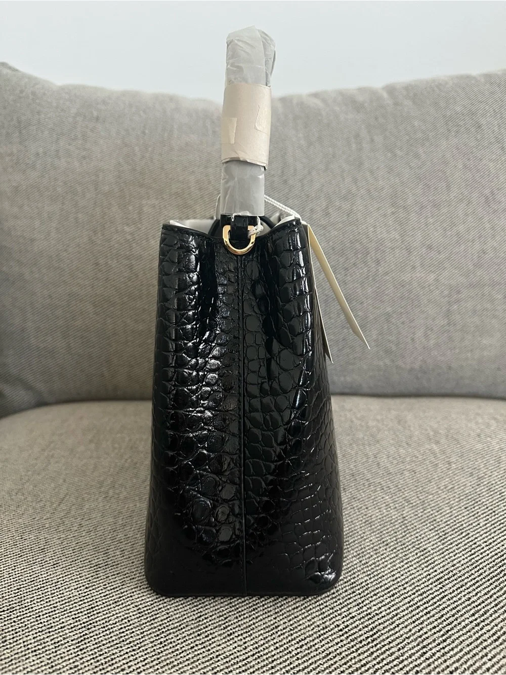 NWT Tory Burch Britten Embossed Croc Leather Satchel Bag Black $850